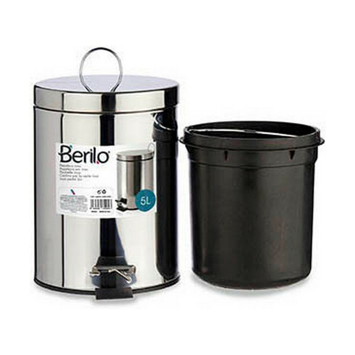 Pedal bin Berilo Silver Stainless steel Plastic 5 L (4 Units)